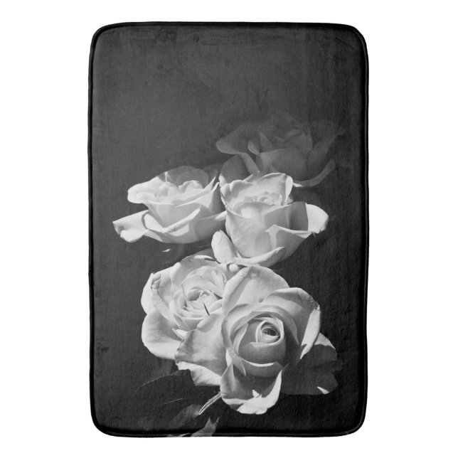 Alfombrilla De Baño Rosas negras y blancas (Frente vertical)