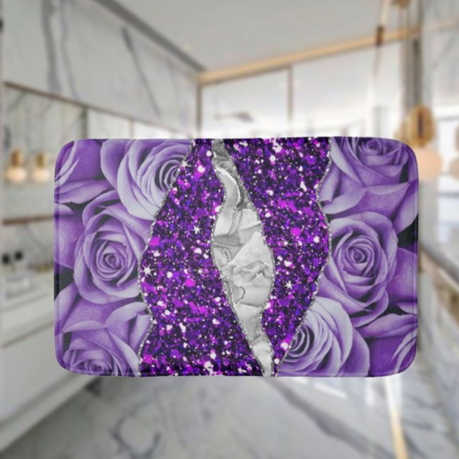 Alfombrilla De Baño Rosas Púrpura Plata De Lujo Elegante Textura Líqui (Subido por el creador)