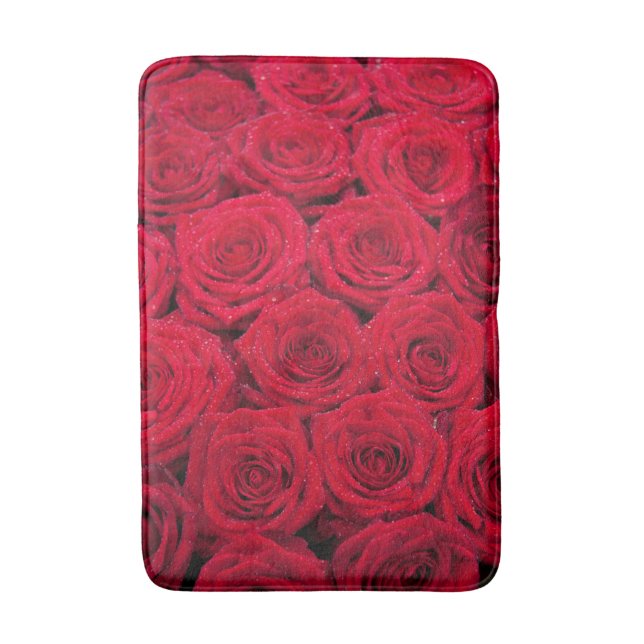 Alfombrilla De Baño Rosas rojas con rocío (Frente vertical)