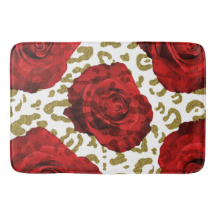 Alfombrilla De Baño Rosas Rojas Gato Dorado Leopardo Estampado Animal