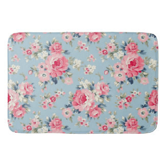 Alfombrilla De Baño Rosas rosadas de algodón en fondo azul