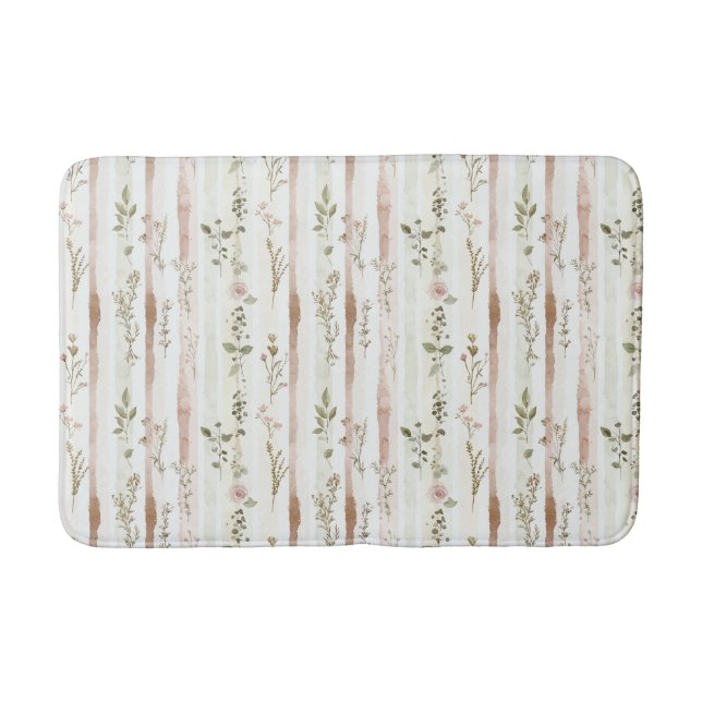 Alfombrilla De Baño Rosas Rosadas Rayas Floral (Anverso)