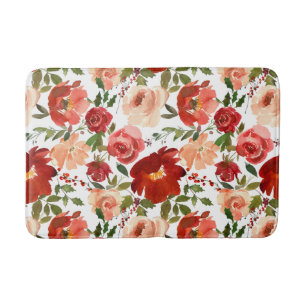 Alfombrilla De Baño Rosas Rosadas Rojas Amapolas Femeninas Modernas