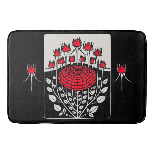 Alfombrilla De Baño ROSAS ROSAS ROJAS BLANCAS NEGRAS, ROSEBUDS Floral  (Anverso)