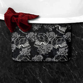 Alfombrilla De Baño Rosas Skulls y Chalk | Funky Gótico Glam Grunge