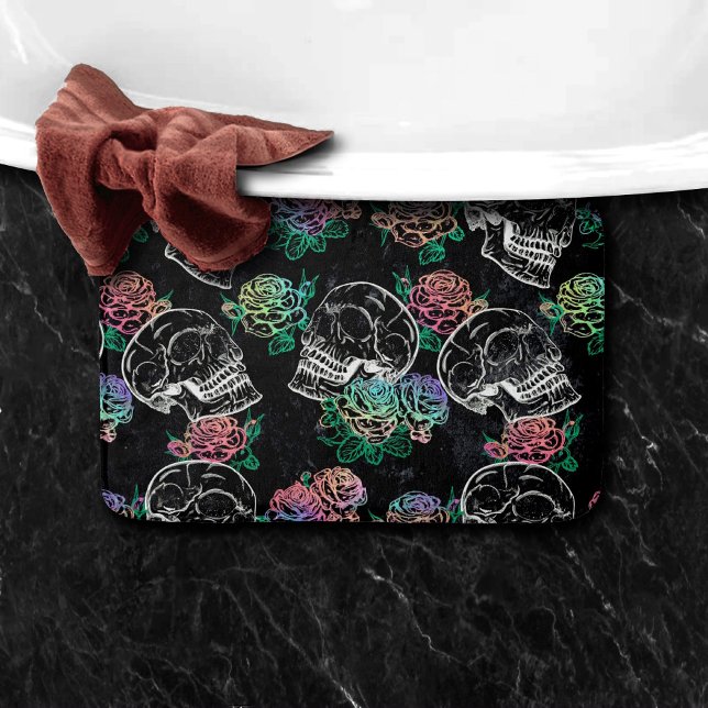 Alfombrilla De Baño Rosas Skulls y Ombre | Glam Pastel Grunge gótico (Subido por el creador)