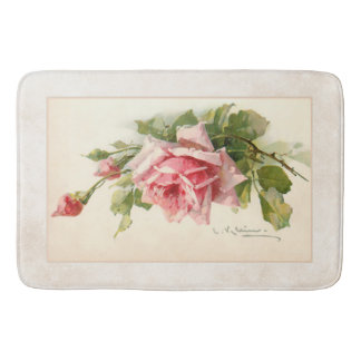 Alfombrilla De Baño Roses rosadas románticas en fondo artesano