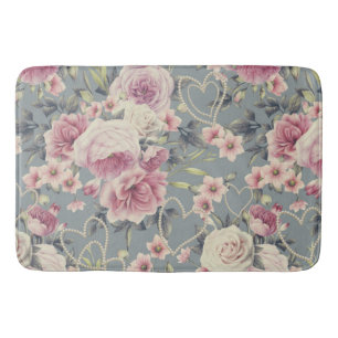 Alfombrilla De Baño Roses rosados y corazones de la Perla patrón gris