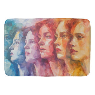 Alfombrilla De Baño Rostros de las mujeres - Pintura de acuarela