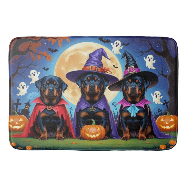 Alfombrilla De Baño Rottweiler Dogs Pumpkin Halloween Funny (Anverso)