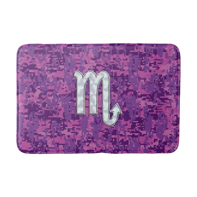 Alfombrilla De Baño Rótulo Escorpio Horóscopo en Camo Digital Rosa (Anverso)