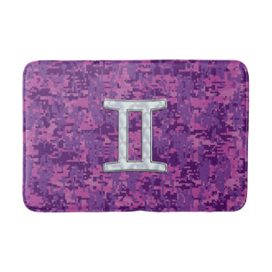 Alfombrilla De Baño Rótulo Gemini Zodiac en camo digital rosado