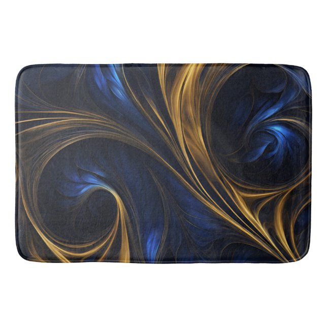 Alfombrilla De Baño Royal Blue Gold Resumen Swirl (Anverso)