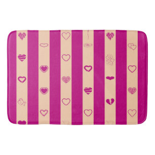 Alfombrilla De Baño Royal Fuchsia Stripes Modern Heart Pattern