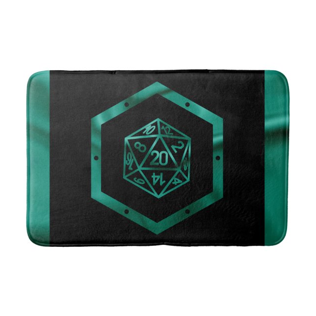 Alfombrilla De Baño RPG Dice | Esmeralda Fantasía Tabletop Retro Gamer (Anverso)