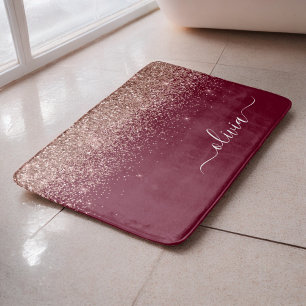 Alfombrilla De Baño Rubí Rosa Dorado Brillo Monograma