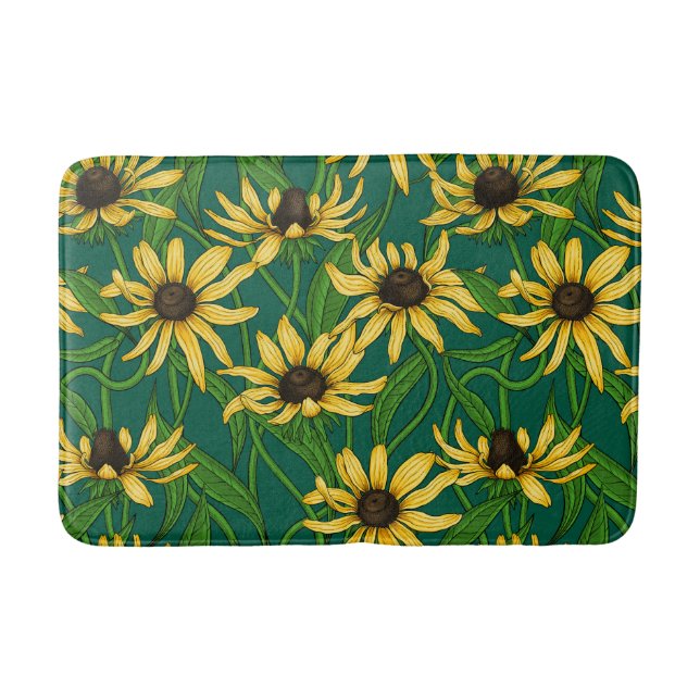 Alfombrilla De Baño Rudbekia amarilla en verde oscuro (Anverso)