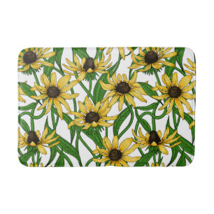 Alfombrilla De Baño Rudbekia amarilla sobre blanco