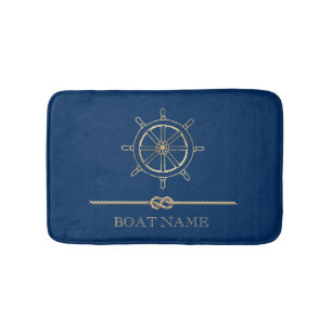 Alfombrilla De Baño Rueda de Barco de Oro Náutico, Azul Marino