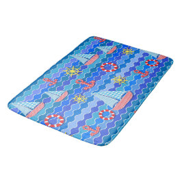 Alfombrilla De Baño Rueda del barco de vela del Ancla azul rojo de la 