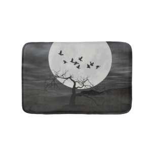 Alfombrilla De Baño Ruidos espeluznantes volando contra la luna llena