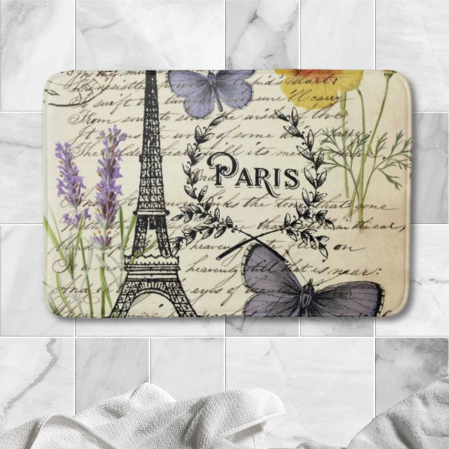 Alfombrilla De Baño rural francés scripts de campo paris eiffel tower (rustic french country scripts paris eiffel tower bath mat)