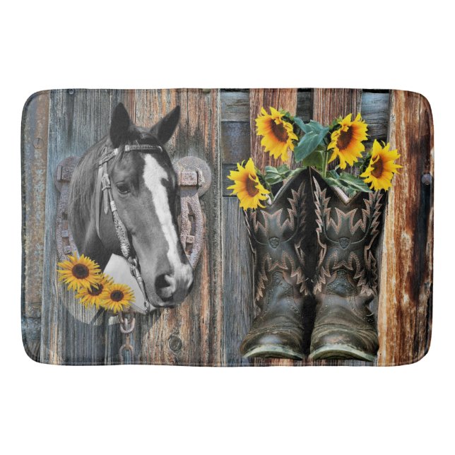 Alfombrilla De Baño Russe Western Horse Cowboy botas Sunflowers (Anverso)