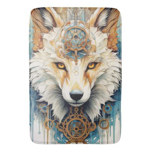 Alfombrilla De Baño Rustclaw Steampunk Wolf (Frente vertical)