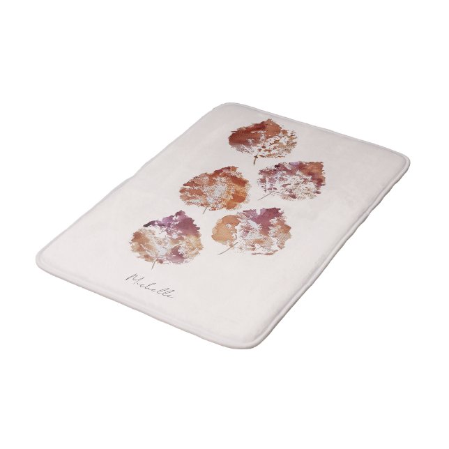 Alfombrilla De Baño Rustic Autumn Falling Leaves Watercolor Art (Angular)