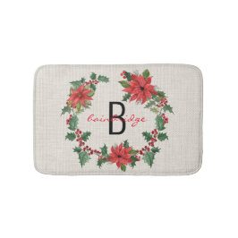Alfombrilla De Baño Rustic Farmhouse Poinsettia Wreath Name Navidades