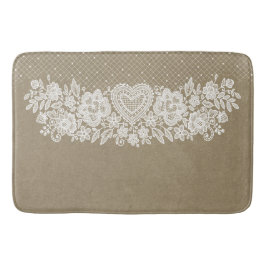 Alfombrilla De Baño Rustic Kraft & White Lace Lacio Farmhouse
