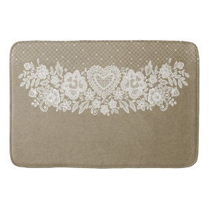 Alfombrilla De Baño Rustic Kraft & White Lace Lacio Farmhouse