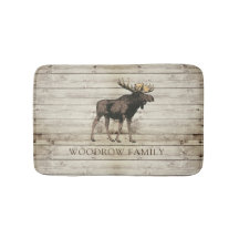 Rustic Wood Moose Family Name Shower Curtain