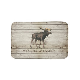 Alfombrilla De Baño Rustic Wood Moose Family Name Shower Curtain