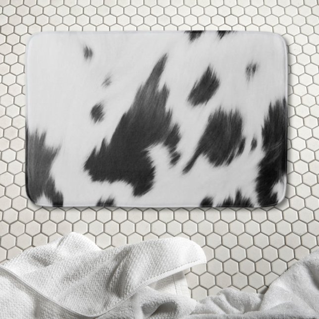 Alfombrilla De Baño Rústica casa de campo occidental impresión de vaca (Rustic Farmhouse Western Country Cowboy Cow Print Bath Mat)