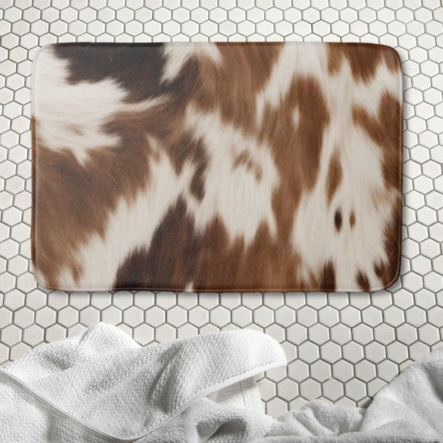 Alfombrilla De Baño Rústica casa de campo occidental impresión de vaca (Rustic Farmhouse Western Country Cowboy Cow Print Bath Mat)