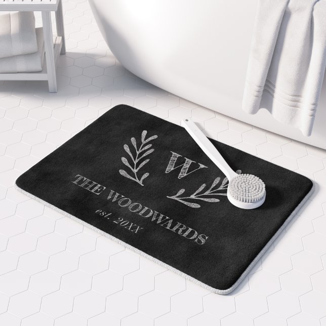 Alfombrilla De Baño Rústica familia de cartón Monograma Laurel Wreath (Subido por el creador)