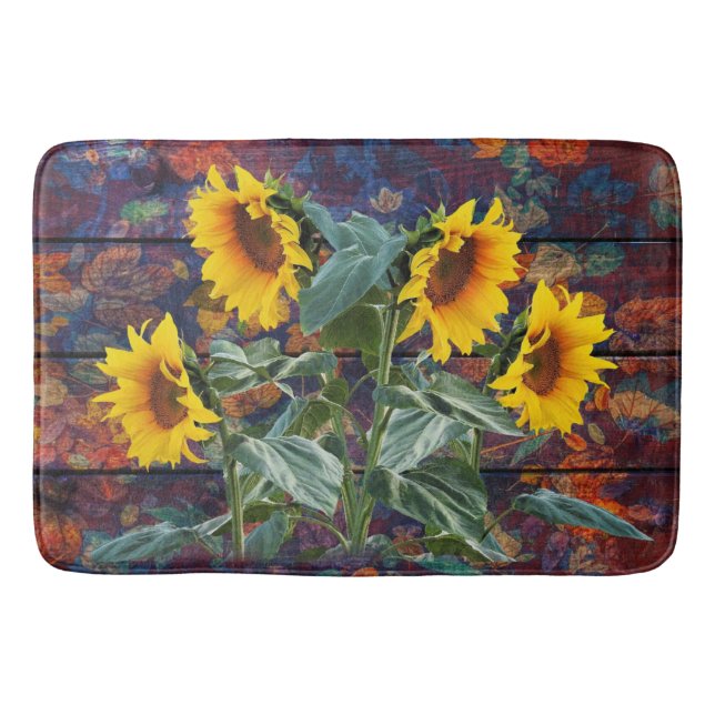 Alfombrilla De Baño Rústicas hojas otoñales y girasoles (Anverso)