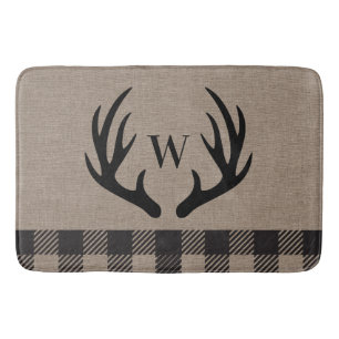 Alfombrilla De Baño Rústico Cabina Lodge Antlers Monogramada Bath Mat