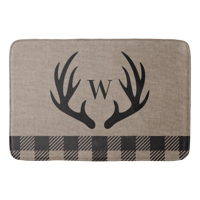 Alfombrilla De Baño Rústico Cabina Lodge Antlers Monogramada Bath Mat (Anverso)