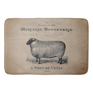 Alfombrilla De Baño Rústico campo francés de tipografía de ovejas