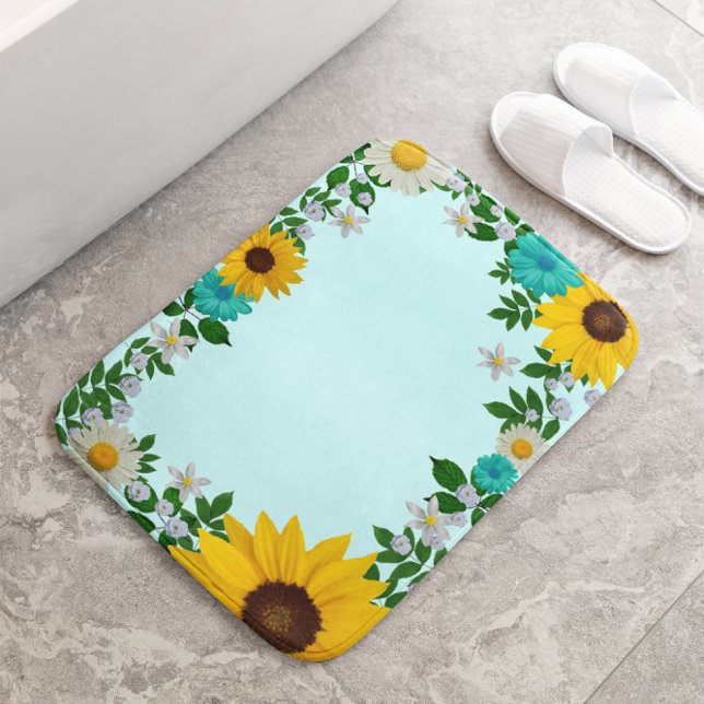 Alfombrilla De Baño Rústico Sunflower Daisy Floral Verde azulada (Subido por el creador)