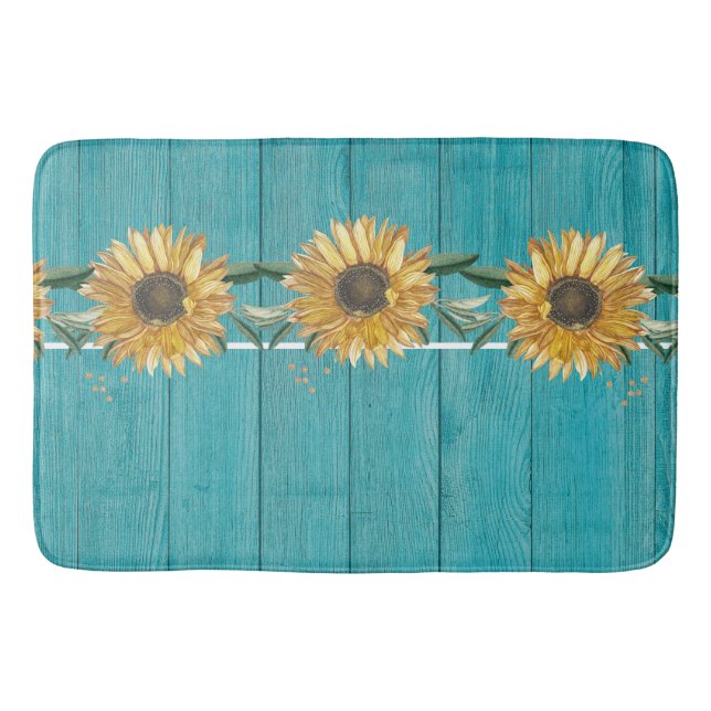 Alfombrilla De Baño Rústico Sunflower Verde azulado Blue Barn Wood paí (Anverso)