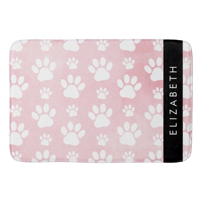 Alfombrilla De Baño Rutas de perro, manchas blancas, acuarelas rosadas (Anverso)