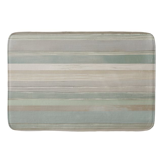Alfombrilla De Baño Sage Green Dusty Blue Taupe Gray Farmhouse Stripe (Anverso)
