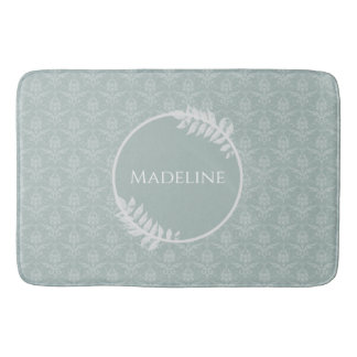 Alfombrilla De Baño Sage Green Elegant Damask Personalized Bath Mat
