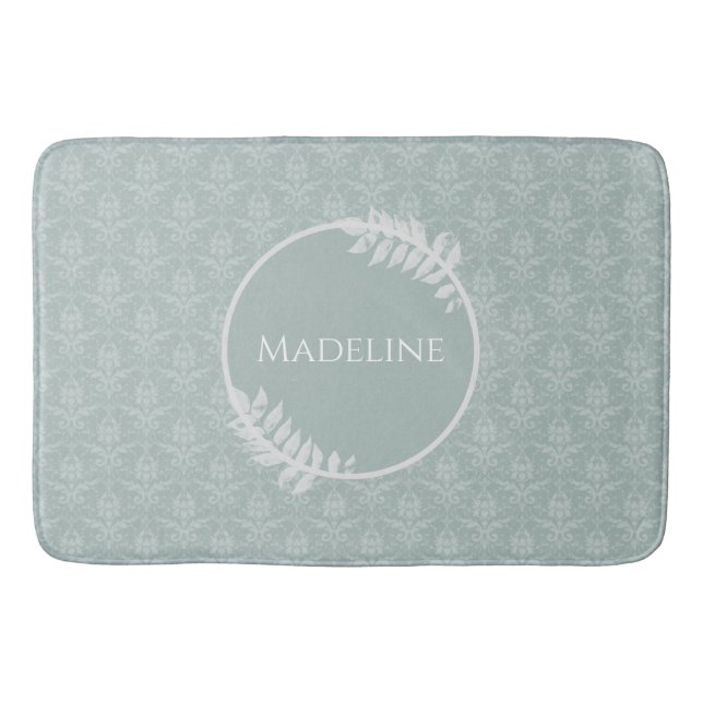 Alfombrilla De Baño Sage Green Elegant Damask Personalized Bath Mat (Anverso)