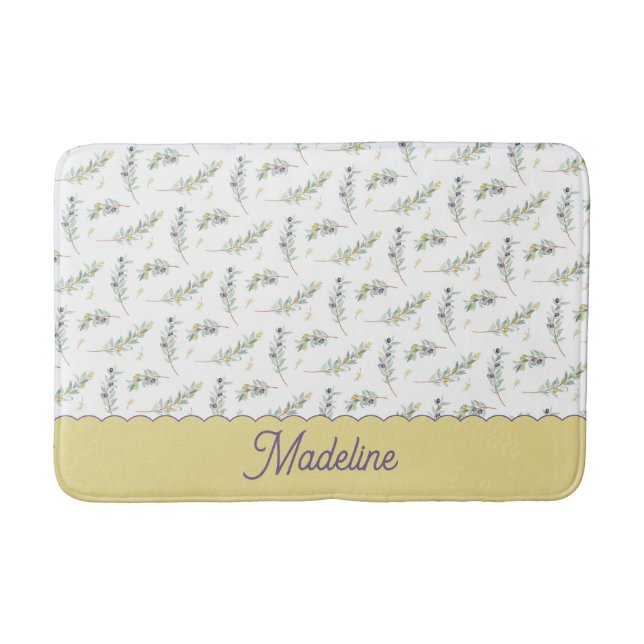 Alfombrilla De Baño Sage Green Olive Branch Pattern Monogram (Anverso)