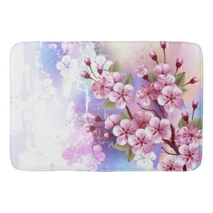 Alfombrilla De Baño Sakura rosa sobre fondo de pintura