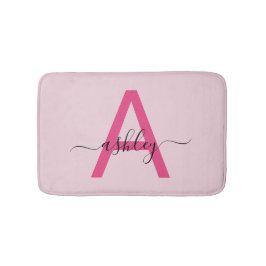 Alfombrilla De Baño Sala de Chicas de Monograma Rosado Caliente
